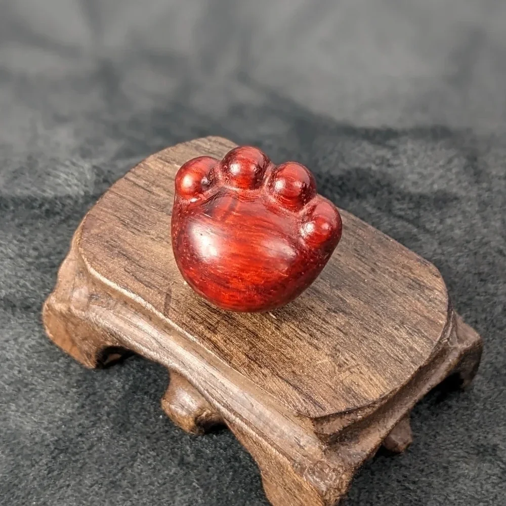Wooden hand carved cat paw statue figurine cat kitty rose wood color miniature